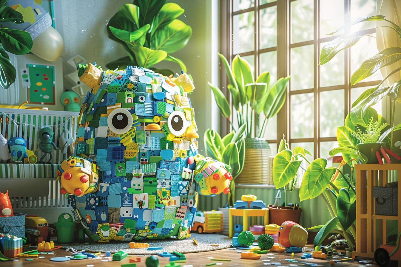 Chambre d'enfant magnifiquement décorée avec des matériaux recyclés mettant en avant l'enchantement écolo